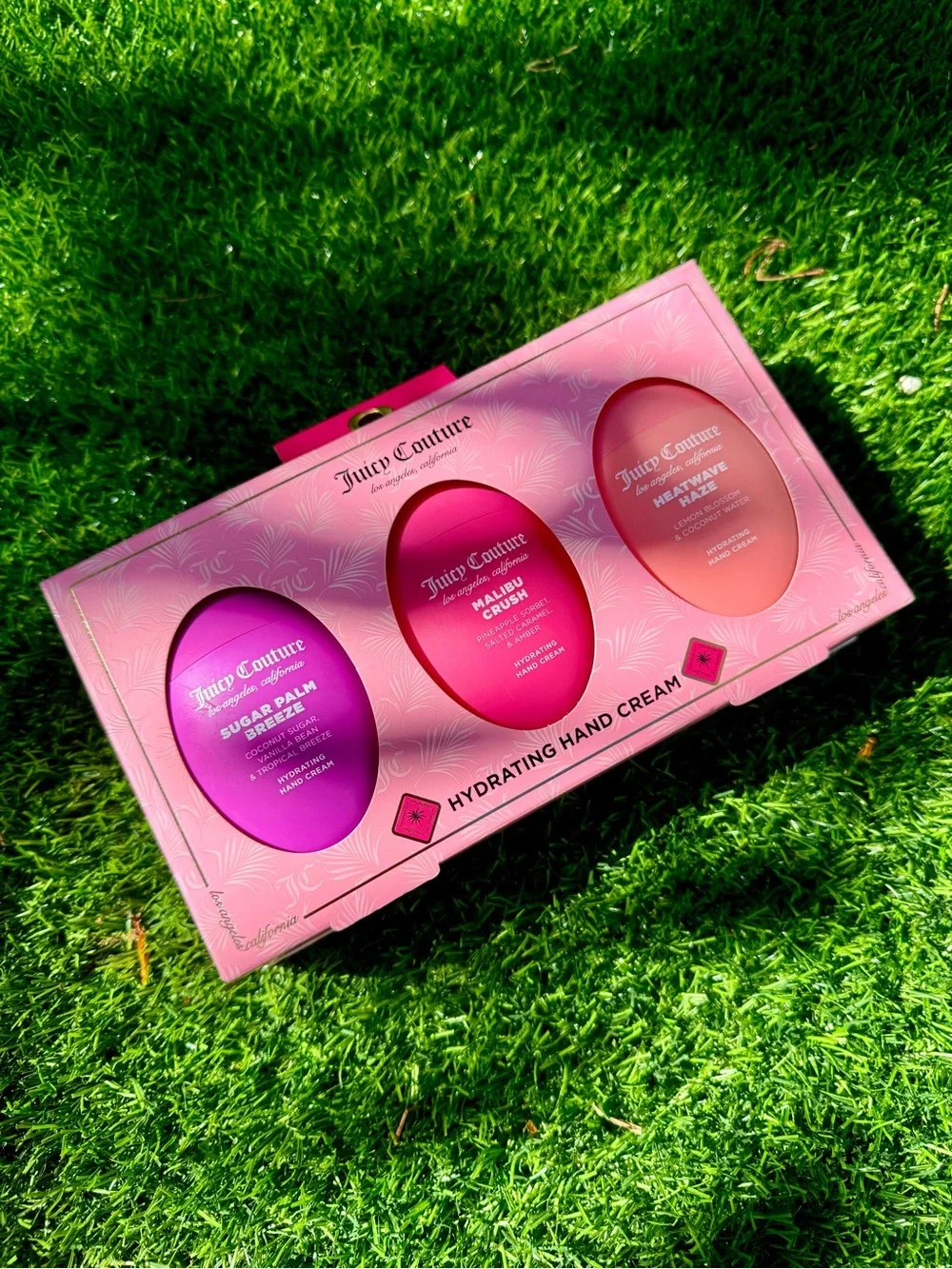 Juicy Couture Hydrating Hand Cream 3 Pack Sugar Palm Malibu Rush Heatwave Haze